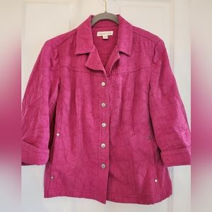 Coldwater Creek - Pink floral patterned cotton 3/4 sleeve jacket size 12 - EUC